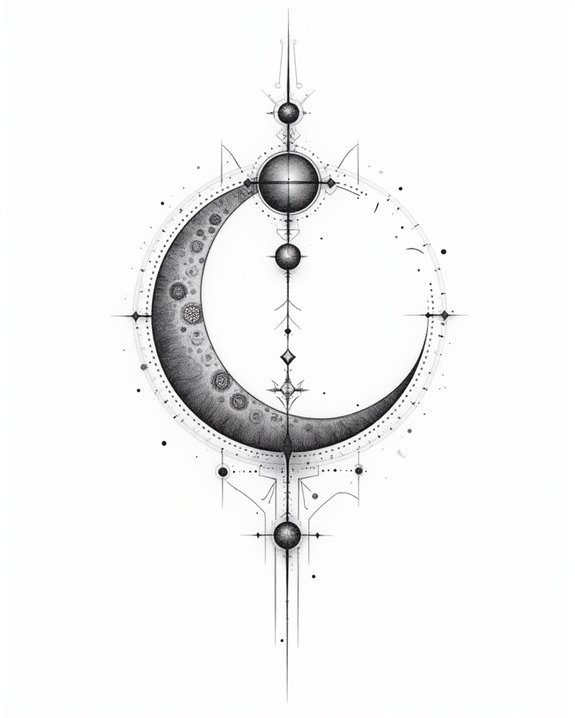 abstract lunar dotwork tattoo