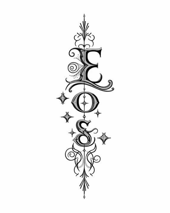 artistic vertical name tattoos