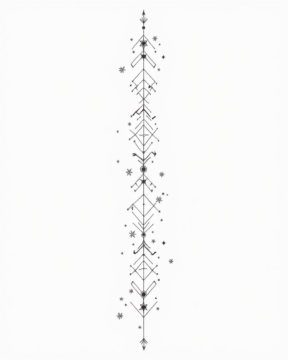 celestial geometric spine tattoos