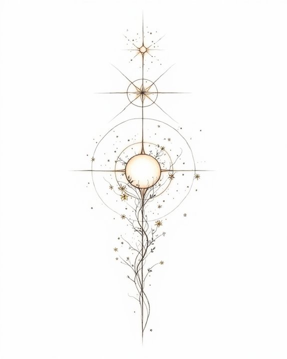 celestial nature inspired thigh tattoos