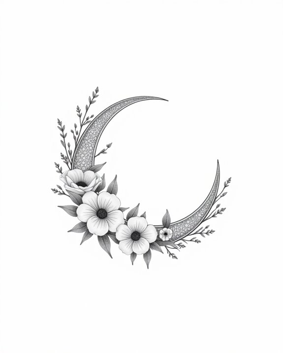 crescent moon floral tattoo