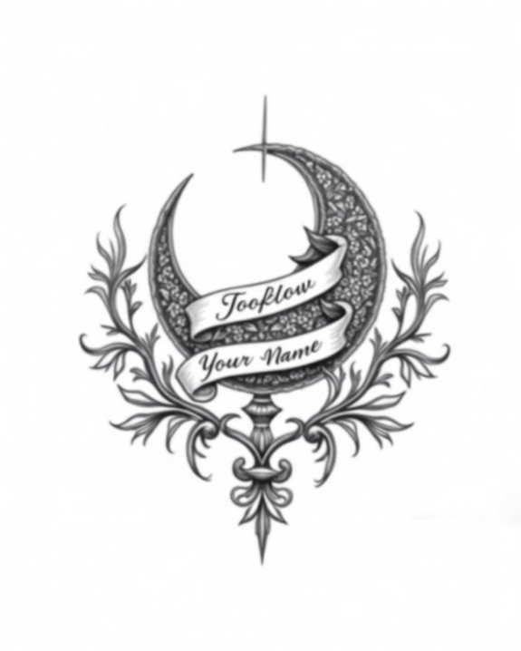 crescent moon name tattoo