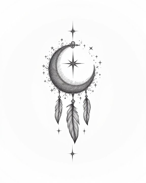 crescent star feather tattoo