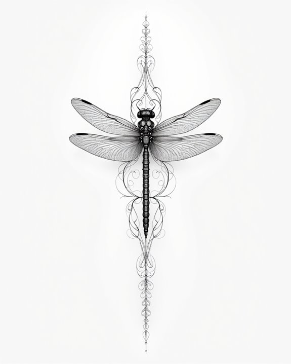 delicate dragonfly spine tattoo