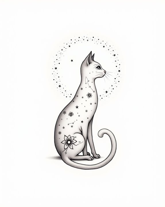 dreamy celestial cat tattoo