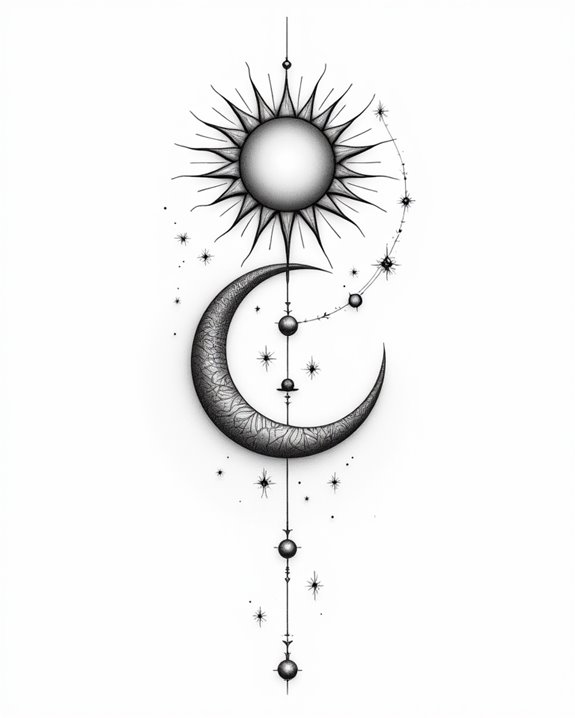 elegant celestial fine line tattoos