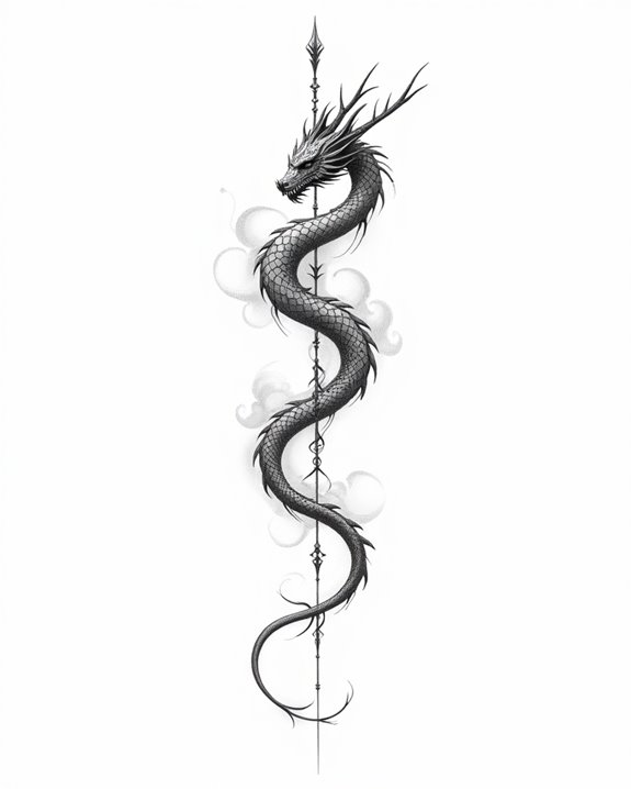elegant dragon ribcage tattoo