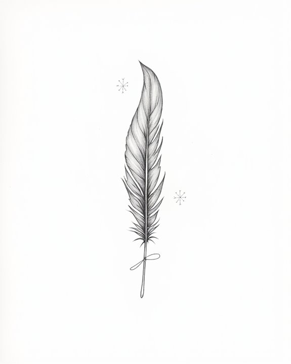 elegant feather thigh tattoo