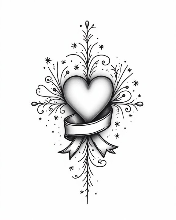 elegant heart ribbon tattoo