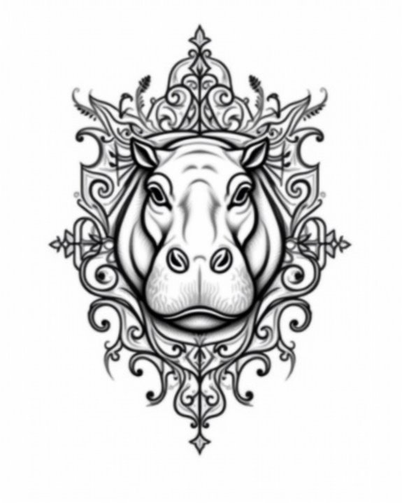elegant hippo line art