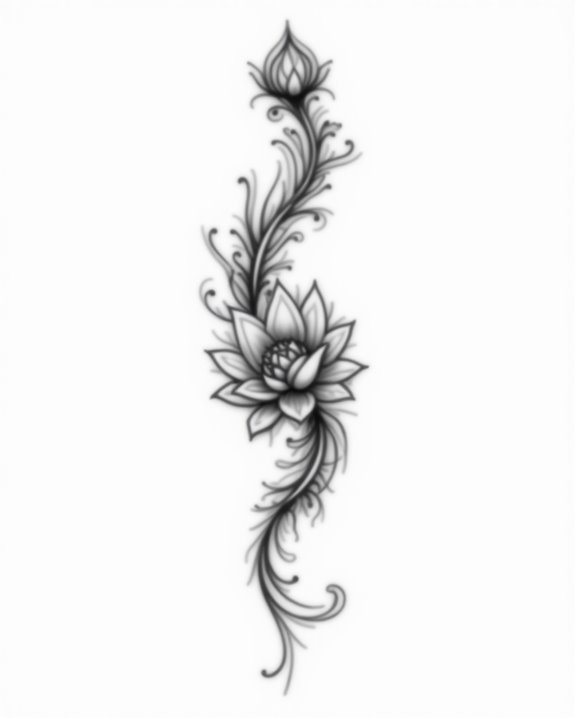 elegant lotus spine tattoo