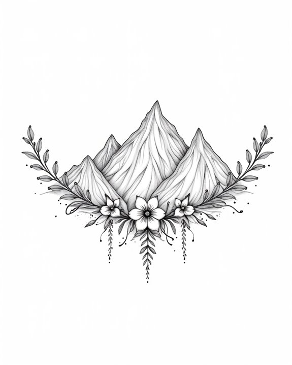 elegant mountain floral tattoos