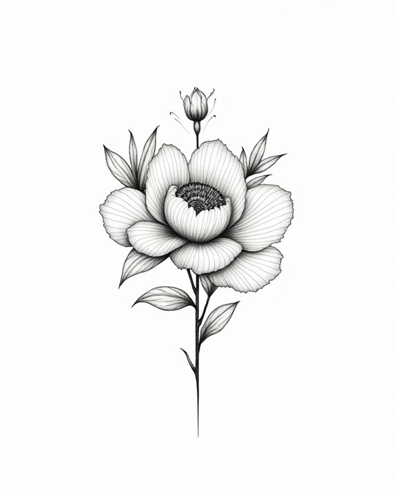 elegant peony back tattoo