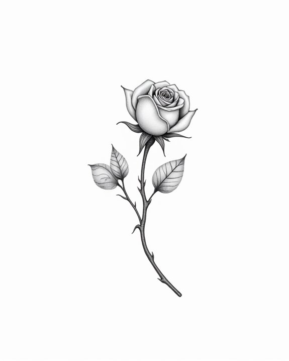 elegant thorned rose tattoo