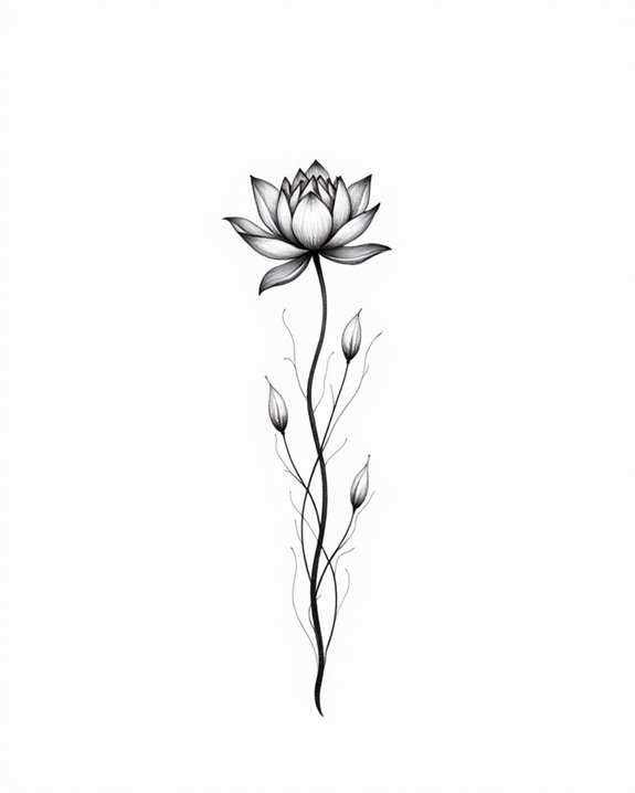 elegant vertical lotus tattoo