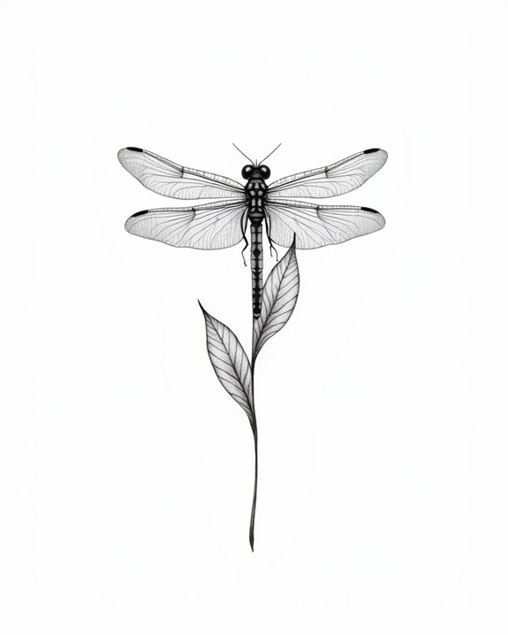 ethereal dragonfly leaf tattoo