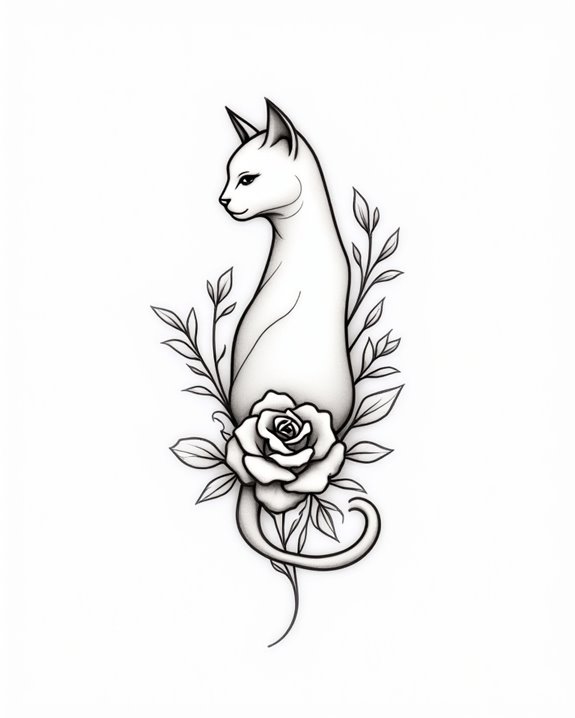 feline botanical harmony tattoo