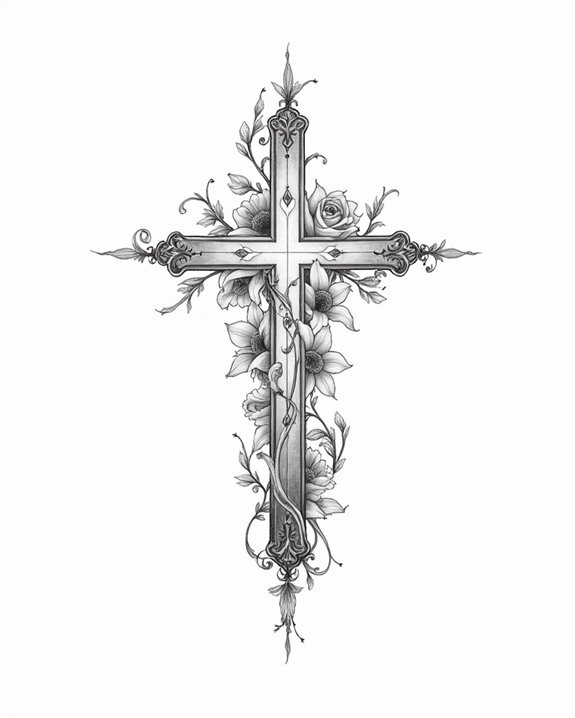floral cross tattoo design
