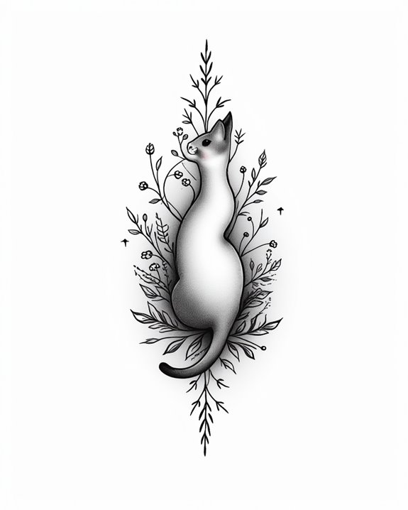 floral feline tattoo elegance