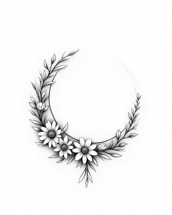 floral moon tattoo design