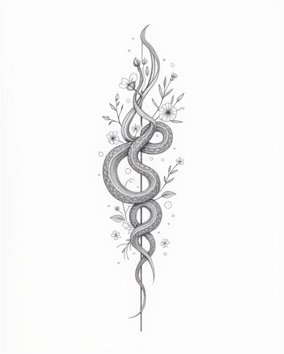 floral snake tattoo design
