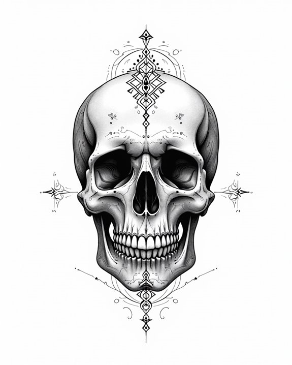 intricate dotwork skull artistry