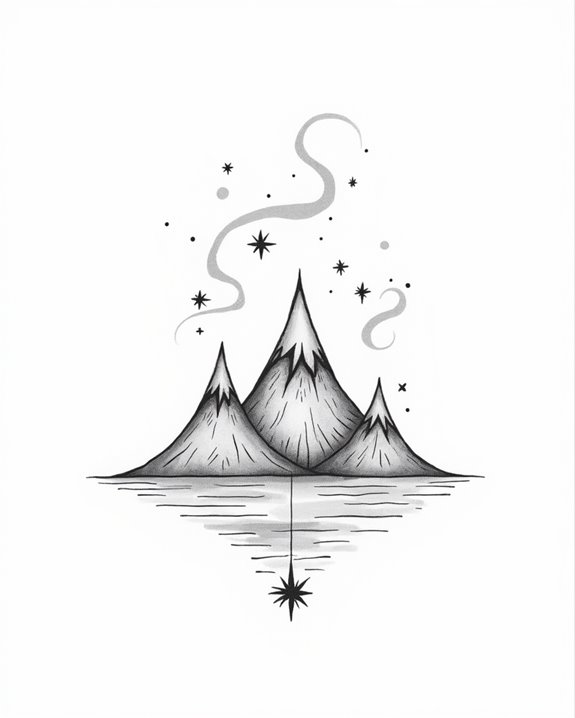 intricate mountain garnet tattoos