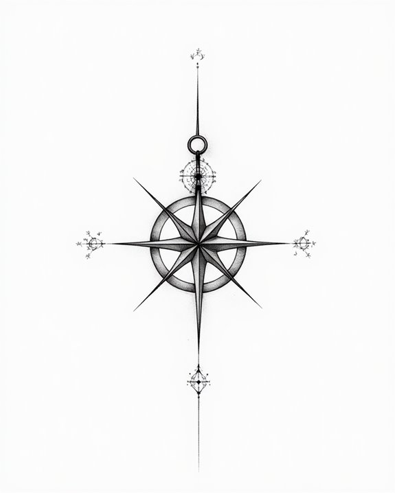 intricate vintage compass sketch