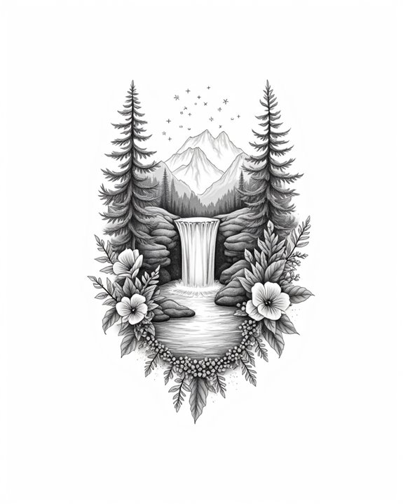lively waterfall tattoo design