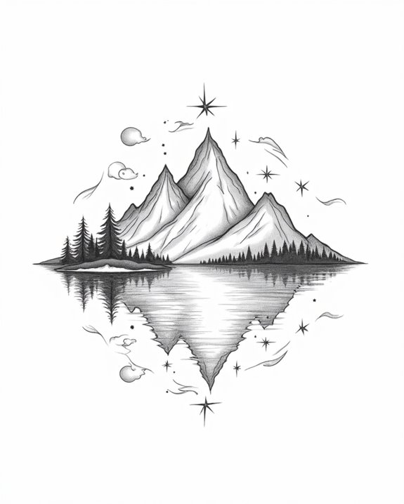 minimalist mountain lake tattoo