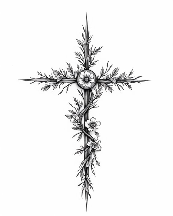 nature inspired cross tattoo details