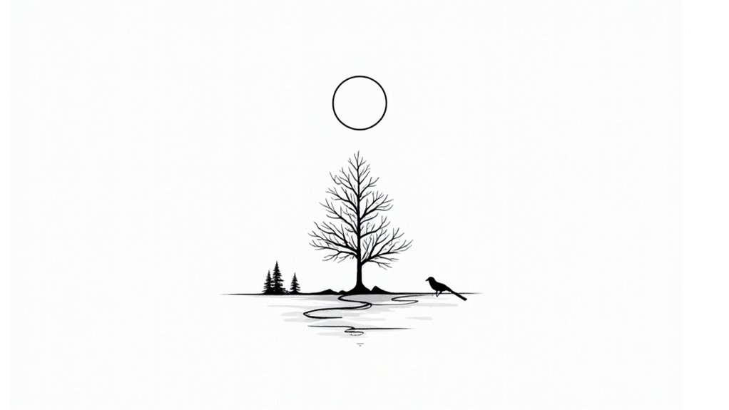 nature themed fine line tattoos