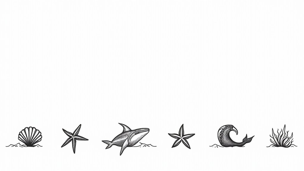 ocean inspired fine line tattoos