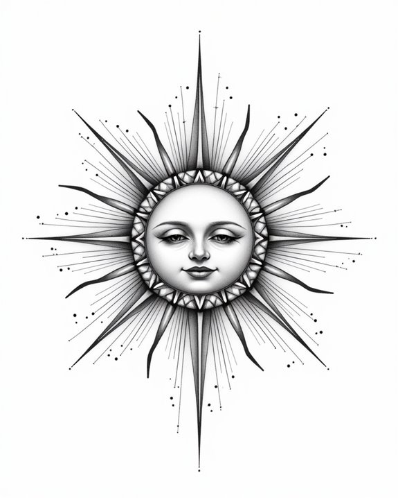 radiant pointillist sun tattoo