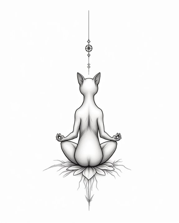 serene cat yoga tattoo