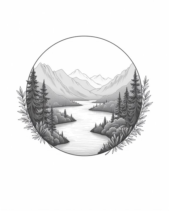 serene valley river outline