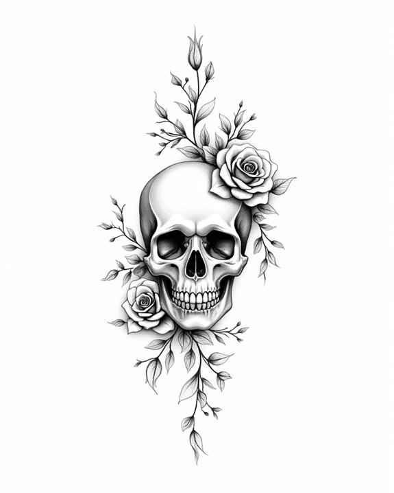 skull floral harmony tattoo