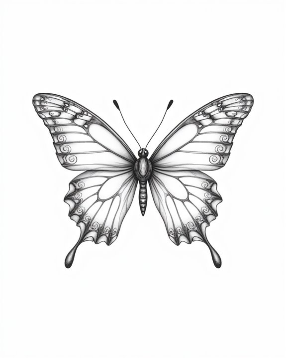symmetrical butterfly spine tattoos