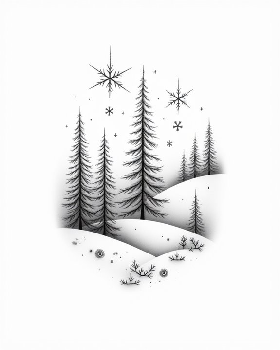 tranquil winter pine tattoo