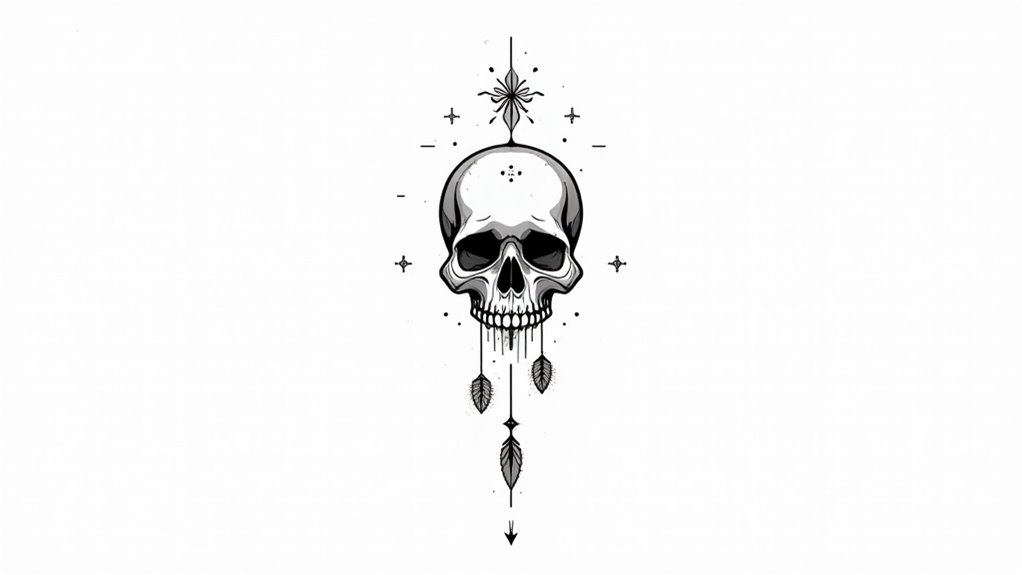 trendy fine line skull tattoos