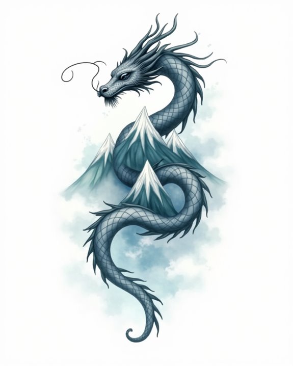 vibrant dragon mountain tattoo