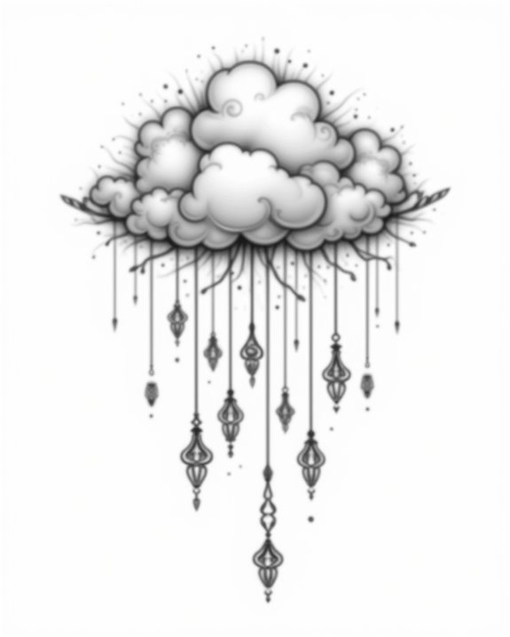 whimsical clouds and raindrops