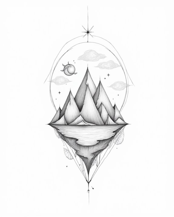 whimsical geometric mountain tattoos
