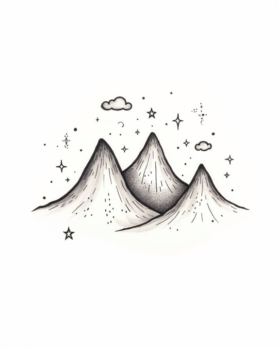 whimsical minimalist mountain tattoos