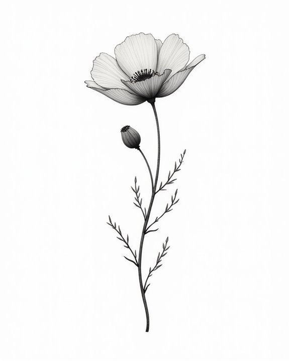 whimsical poppy finger tattoo