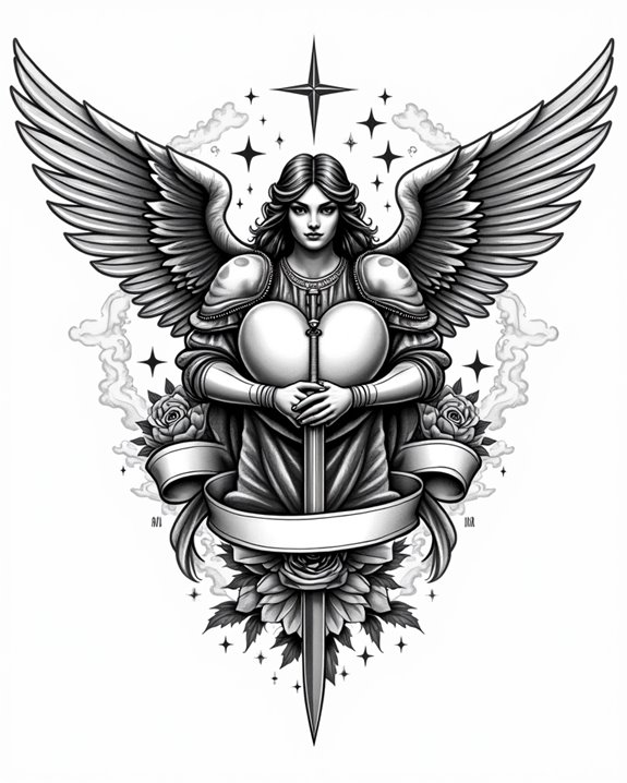 angel clutching heart dagger