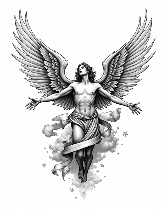 angel flying with banner