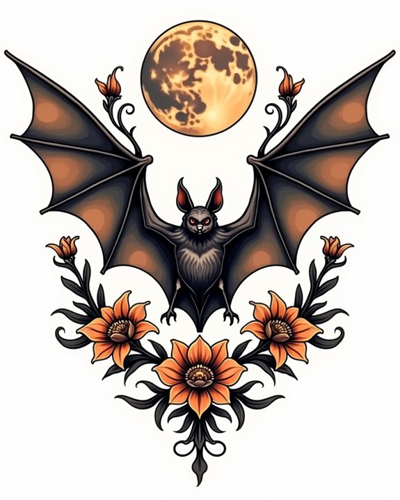 bat flying under moonlight