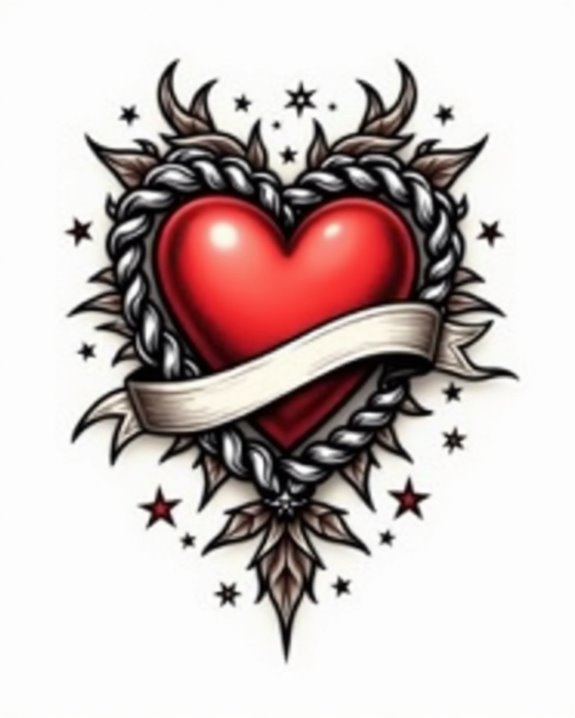bold heart with banner