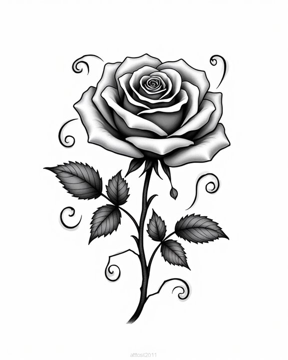 bold minimalist rose tattoo